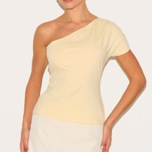 Butter Yellow Cotton One Shoulder Longline Top