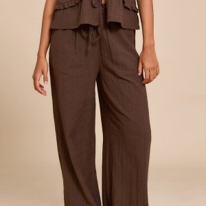 Brown Textured Mid Rise Wide Leg Trousers