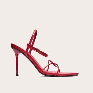 Red PU Point Toe Thin Strappy High Stiletto Heeled Sandals