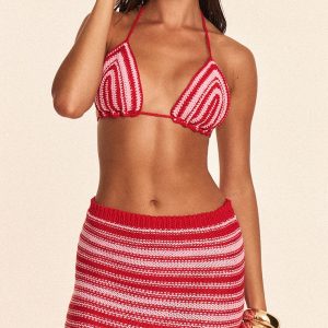 Pink Crochet Contrast Mini Beach Skirt