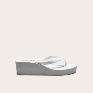 White Round Toe Simple Platform Flip Flops