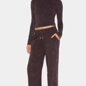 PRETTYLITTLETHING Charcoal Washed Low Rise Oversized Wide Leg Joggers