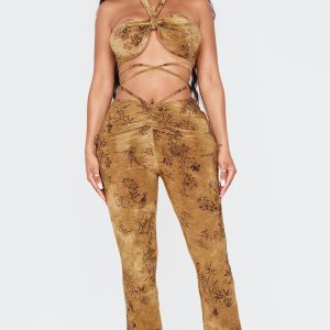 Shape Green Devore Dipped Waist Rushed Trousers