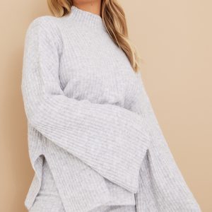 Grey Luxe Rib Knit Oversized Jumper