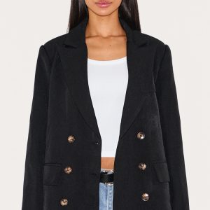 Petite Black Premium Double Breasted Button Detail Blazer