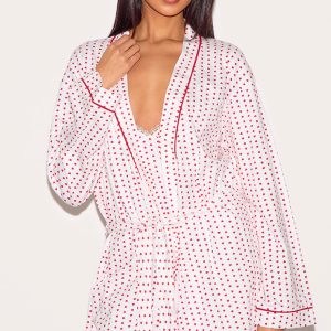 White Heart Print Jersey Robe