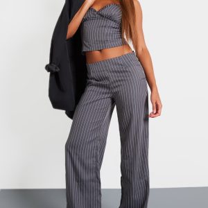 Charcoal Tailored Pinstripe Low Rise Straight Leg Trousers
