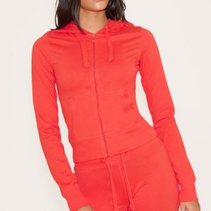 Red Zip Up Fitted Track Top