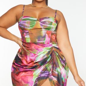 Plus Lime Textured Print Structured Corset Top
