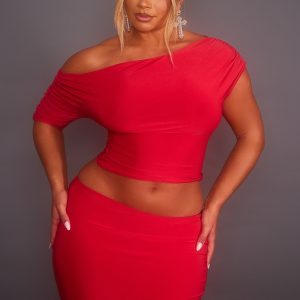 Shape Red Slinky Ruched Side Longline Top
