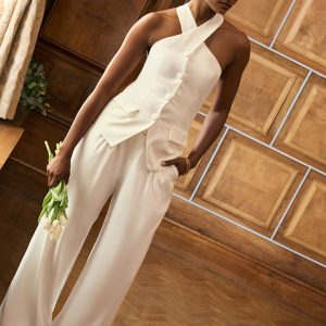 Premium White Tailored Pleated Lined Wide Leg Trousers