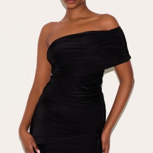 Black Double Layer Slinky Bardot Sleeve Top
