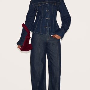 Dark Indigo Mid Waist Tailored Seam Detail Jeans