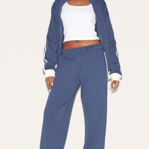 Navy Premium Side Stripe Wide Leg Joggers