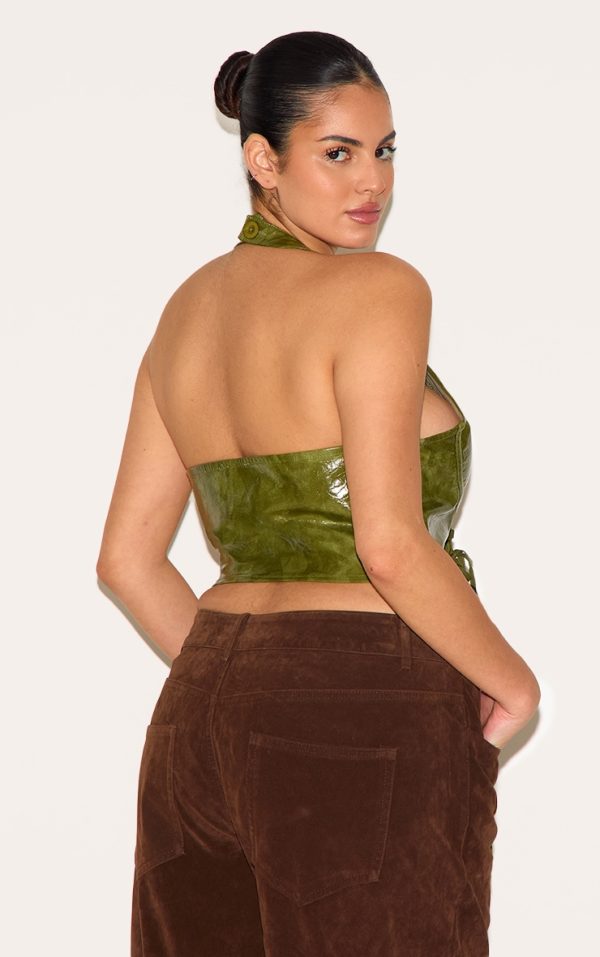16c1c243f503e1cc93f11547ca4b33e1a81c5a35_CNE0792_2_plus_olive_washed_faux_leather_lace_up_plunge_halterneck_top