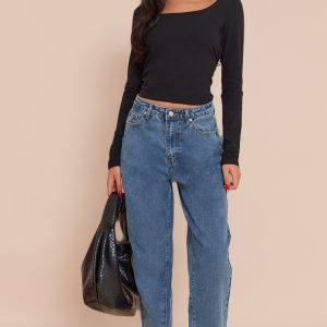 Tall Mid Blue Wash High Waist Mom Jeans