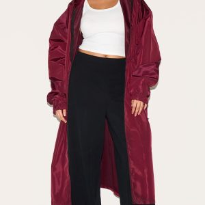 Plus Burgundy Toggle Detail Midi Windbreaker