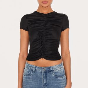 Black Contour Jersey Ruched Fitted T-shirt