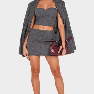 Charcoal Herringbone Micro Mini Skirt