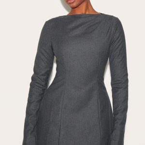 Grey Structured Woven Boat Neck Shift Dress