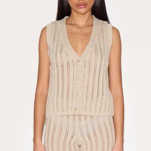 Petite Natural Knitted Sleeveless Waistcoat