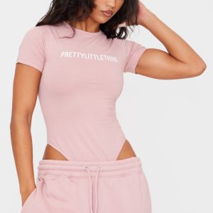 PRETTYLITTLETHING Light Pink Logo Short Sleeve Bodysuit