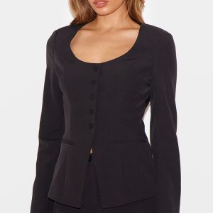 Black Tailored Woven Button Up Blazer