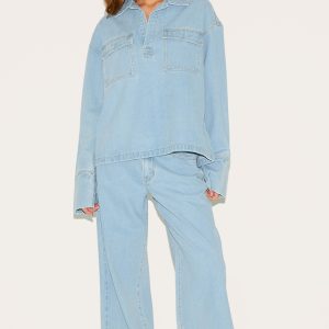 Light Blue High Waist Wide Leg Jeans