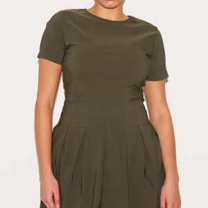 Plus Khaki Pleat Hem Detail Tailored Mini Dress