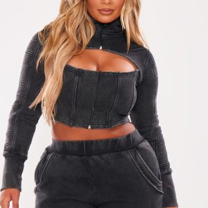 Shape Charcoal Washed Sweat Cut Out Hoodie