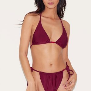 Burgundy Beaded Tie Side Bikini Bottoms