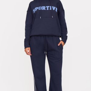 Navy Side Stripe Zip Up Hem Wide Leg Joggers