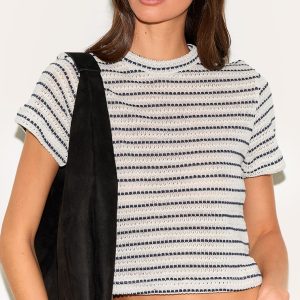 Navy Textured Striped Top
