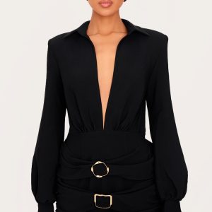 Black Belt Wrap Detail Mini Dress