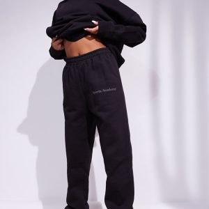 Premium Coal Black Sports Academy Puff Print Oversized Joggers
