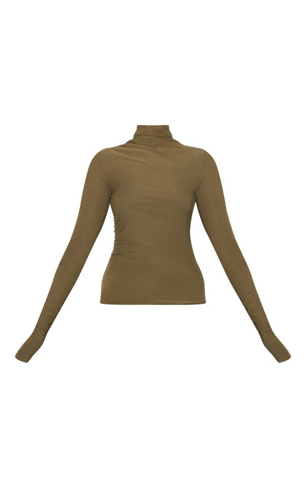 1a7f8f48869fb0f72c8bf2b54c4918231f6354c1_CNL8983_5_khaki_soft_touch_high_neck_ruched_sleeve_top-1