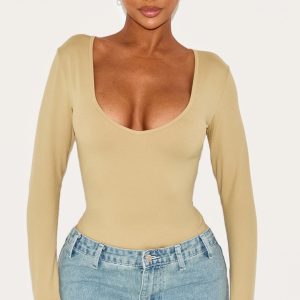 Shape Stone Sculpted V Neck Long Sleeve Bodysuit