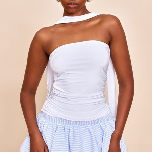 White Scarf Neck Bandeau Double Layer Jersey Top