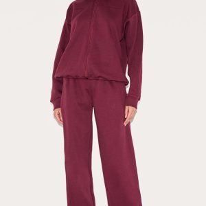 Burgundy Wide Leg Sweat Joggers