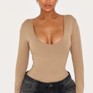 Shape Olive Sculpted V Neck Long Sleeve Bodysuit