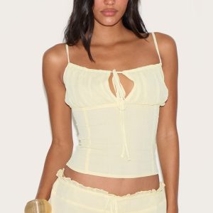Butter Yellow Chiffon Ruched Bust Cami Top