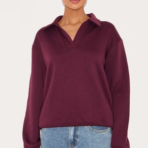 Plum Collar Detail Long Sleeve Sweatshirt