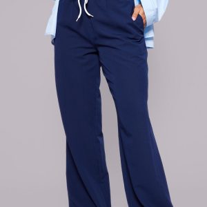 Navy Boxer Detail Drawstring Waist Trousers