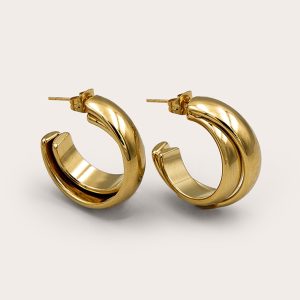 Gold Water Resistant Double Hoop Earrings
