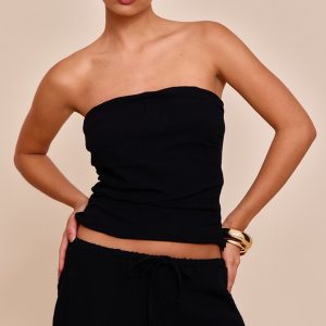 Black Textured Bandeau Top