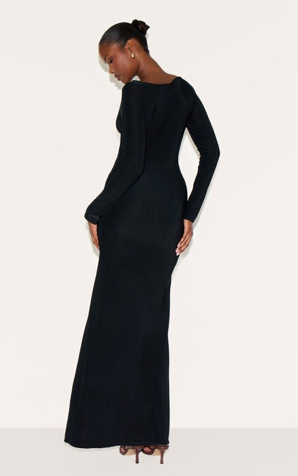 1c11b4b518f44cd57957e8961121f4f639c0f464_CNM8956_2_black_double_layer_slinky_drop_waist_knot_detail_maxi_dress