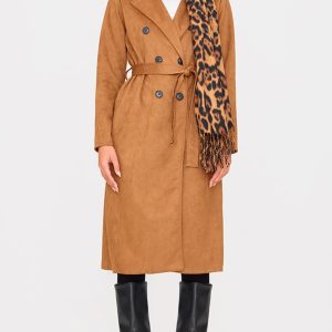 Camel Faux Suede Trench Coat