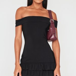 Black Bardot Tiered Shift Dress