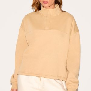 Latte Drawstring Hem Quarter Zip Sweatshirt