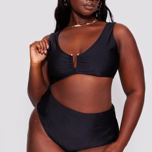 Plus Black Cut Out Trim Detail Swimsuit